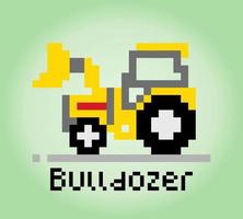 8-Bit-Pixel-Bulldozer. Bauwagenobjekt für Spielanlagen in Vektorillustration. vektor