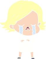 Cartoon-Mädchen im flachen Farbstil weint vektor