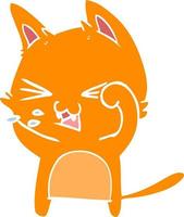 platt färg stil tecknad katt väsande vektor