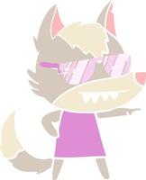 cooles Cartoon-Wolf-Mädchen im flachen Farbstil vektor