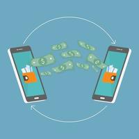 flache art des smartphone-konzepts machen geld online-geldüberweisung per telefonvektorillustration vektor