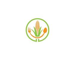 majs naturlig mat restaurang logotyp kokta majs med vegetabiliska sallad vektor begrepp.