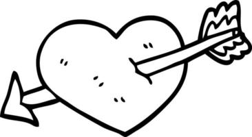 linje teckning tecknad serie hjärta skott genom med pil vektor