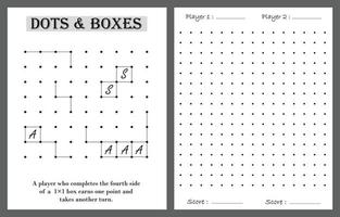 Notizbuchspiel mit Punkten und Kästchen, Notizbuchseite für Kinderaktivitäten, Zeitpass-Kinderspiel vektor