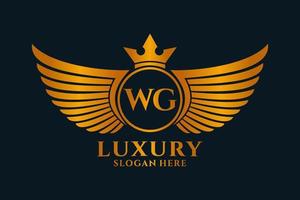 luxus königlicher flügelbuchstabe wg wappengoldfarbe logovektor, siegeslogo, wappenlogo, flügellogo, vektorlogovorlage. vektor