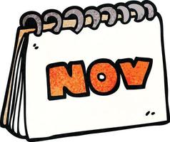 tecknad serie klotter kalender som visar månad av november vektor