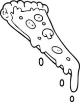 linje teckning tecknad serie skiva av pizza vektor