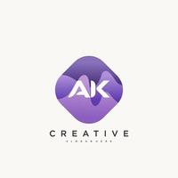 ak anfangsbuchstabe logo icon design template elemente mit welle bunt vektor