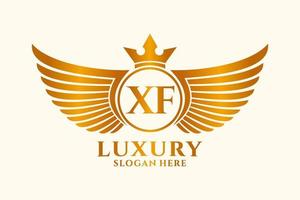 luxus königlicher flügelbuchstabe xf wappengoldfarbe logovektor, siegeslogo, wappenlogo, flügellogo, vektorlogovorlage. vektor