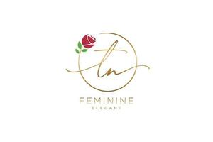 anfängliches tn-feminines Logo-Schönheitsmonogramm und elegantes Logo-Design, Handschrift-Logo der Erstunterschrift, Hochzeit, Mode, Blumen und Pflanzen mit kreativer Vorlage. vektor
