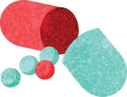platt Färg illustration av ett öppen kapsel piller vektor