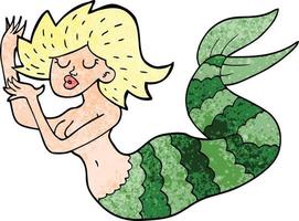 tecknad doodle kvinna sjöjungfru vektor