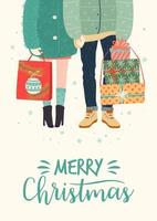 jul och gott nytt år illustration med romantiska par med presenter vektor