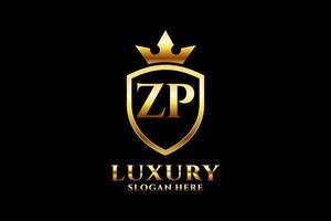 Initial zp elegantes Luxus-Monogramm-Logo oder Abzeichen-Vorlage mit Schriftrollen und Königskrone – perfekt für luxuriöse Branding-Projekte vektor