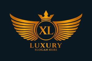luxus königlicher flügelbuchstabe xl wappengoldfarbe logovektor, siegeslogo, wappenlogo, flügellogo, vektorlogovorlage. vektor