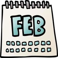 tecknad serie klotter kalender som visar månad av februari vektor