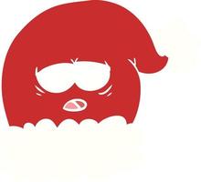 flacher farbstil cartoon weihnachtsmütze mit müdem gesicht vektor