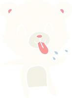 unhöflicher, flacher Farbstil-Cartoon-Eisbär, der die Zunge herausstreckt vektor