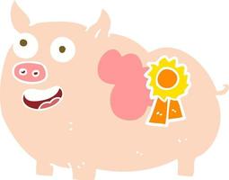 platt Färg illustration av en tecknad serie pris- vinnande gris vektor