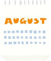 flache farbillustration eines karikaturkalenders, der monat august zeigt vektor