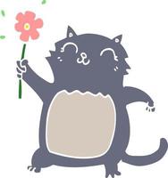 Cartoon-Katze im flachen Farbstil mit Blume vektor