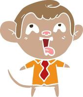 verrückter Cartoon-Affe im flachen Farbstil in Hemd und Krawatte vektor