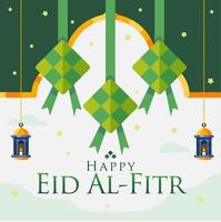 glücklicher eid al fitr Hintergrund mit hängenden Diamanten und Laternen vektor