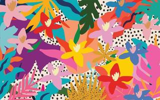 söt trädgård blommor och löv färgrik mönster. abstrakt konst natur bakgrund vektor illustration. botanisk design för baner, vägg konst, kort, grafik och tyger