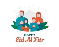 glücklicher eid al fitr Hintergrund mit muslimischer Familienillustration vektor