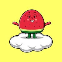 söt tecknad serie vattenmelon stående i moln vektor