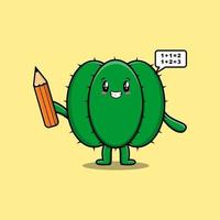 kaktus niedlicher cartoon kluger student mit bleistift vektor