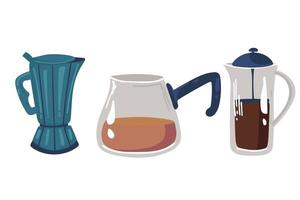 große Reihe von Symbolen im flachen Stil. stilvolle kaffeereihe von symbolen. Kaffee, Kaffeegetränke, Kaffeekannen und andere vektor
