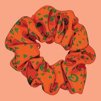 söt orange med grön textur scrunchie. vektor