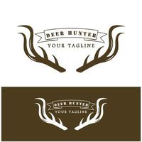 Jäger-Hirschgeweih-Logo-Vektor-Illustrationsdesign mit Slogan-Vorlage vektor