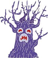 tecknad doodle skrämmande träd vektor