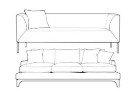 satz von sofa oder couch line art illustrator. Set von Umrissmöbeln für das Wohnzimmer. Vektor-Illustration. vektor