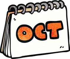tecknad serie klotter kalender som visar månad av oktober vektor
