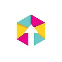 bunter Pfeil und digitales Hexagon-Logo vektor