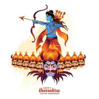 illustration av herre rama dödande ravana i Lycklig Dussehra festival kort bakgrund vektor