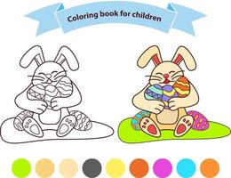 kanin innehav påsk ägg. isolerat på vit bakgrund. hare tecknad serie karaktär. Lycklig kanin färg bok för barn. skisse klotter. platt vektor. vektor