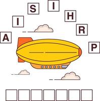 spielwörter puzzle airship.education entwickelndes kind.rätsel für vorschule.flacher illustrationskarikaturcharaktervektor. vektor