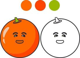 färg bok för barn.orange frukt med en söt ansikte .outlined doodle.flat vektor.isolerad på en vit bakgrund. vektor