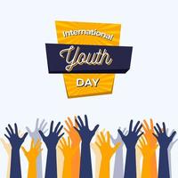 internationell ungdomsdag affisch med blå och gula händer vektor