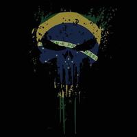 Totenkopf-Brasilien-Flagge mit Grunge-Textur - Vektor-T-Shirt-Design vektor