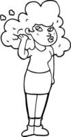 Strichzeichnung Cartoon-Mädchen, das mit Haaren spielt vektor