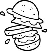linje teckning tecknad serie av en burger vektor