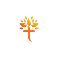 träd religiös korsa symbol ikon vektor design. korsa träd logotyp design. träd kyrka logotyp.