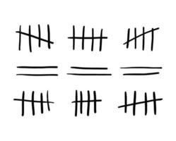 Zählmarken oder Gefängniswandschilder isoliert. handgezeichnete vier strichweise durchgestrichene Stöcke. vektorabbildung wartende gezählte markierungen, durchgestrichene linien mit einer diagonalen linie. vektor
