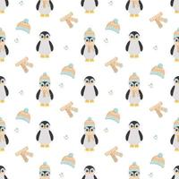 Pinguine in einer Mütze und einem Schal und separat eine Mütze und einen Schal vektor