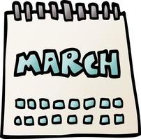 tecknad doodle kalender som visar mars månad vektor